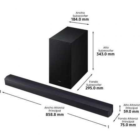 Samsung HW-B450F/ZF Barra de Sonido 2.1 con Subwoofer Inalámbrico, Bluetooth, Dolby Audio, DTS Virtual:X, Bass Boost, Titan Black Samsung HW-B450F/ZF Barra de Sonido 2.1 con Subwoofer Inalámbrico, Bluetooth, Dolby Audio, DTS Virtual:X, Bass Boost, Titan Black